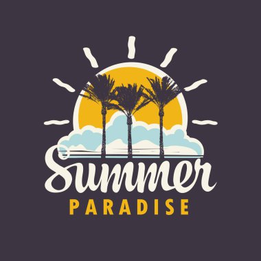 Avuç içi, güneş ve bulutlar ile Yaz tropikal afiş