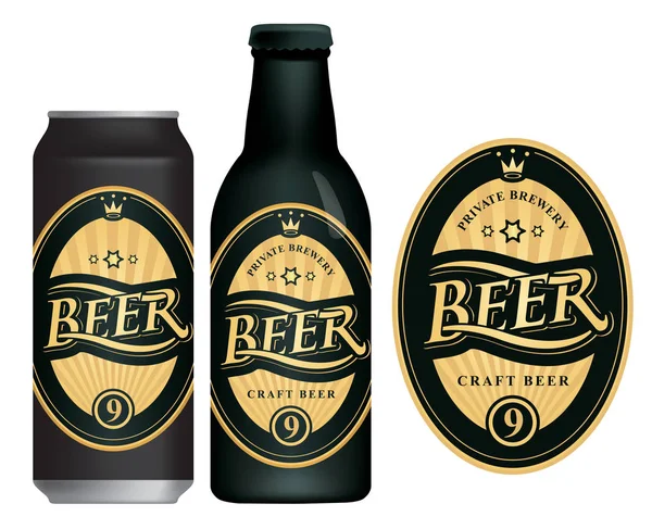 Etiqueta de cerveja vetorial na lata de cerveja e garrafa —  Vetores de Stock