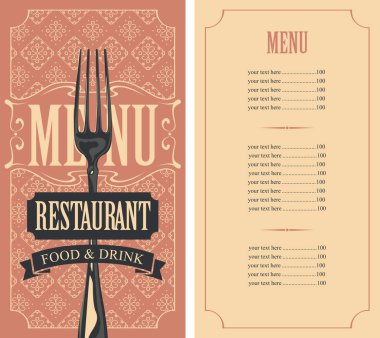 fiyat listesi ve çatal ile Restoran Menü