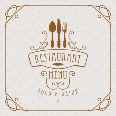Menü Restoran çatal bıçak takımı ve curlicues için