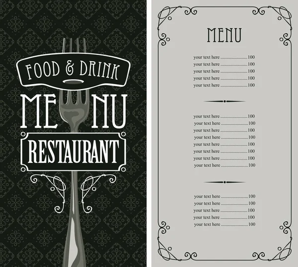 Menu restaurant avec liste de prix et fourchette — Image vectorielle