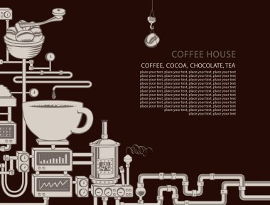 vektör afiş bir konveyör kahve üretimi ile