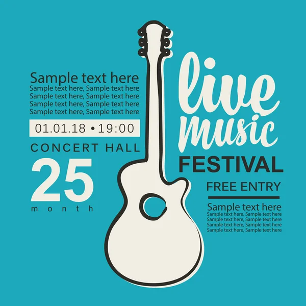 Banner för live musik festival med gitarr — Stock vektor