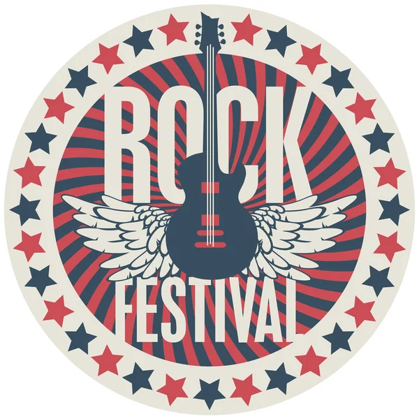 Kulatý znak s kytarou na rockový festival — Stockový vektor