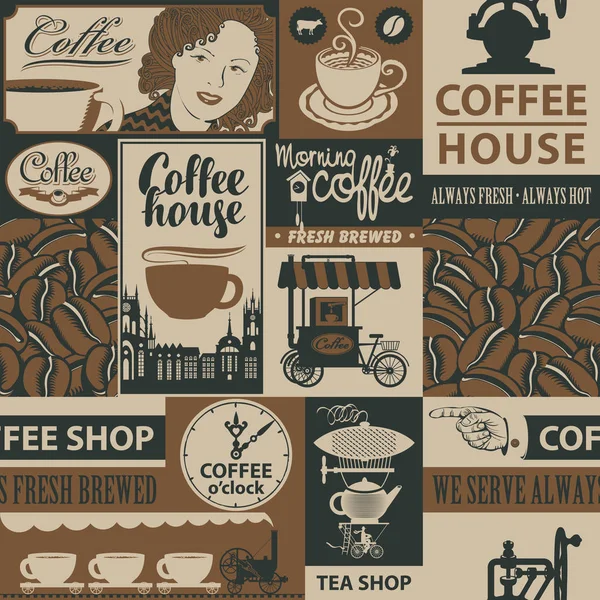 Seamless pattern on the theme of coffee houses — Stock Vector