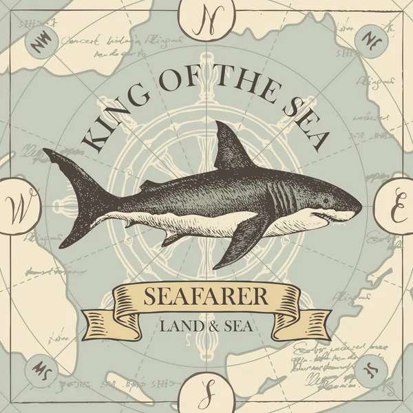 Retro cestovní banner s žraloky a starou mapou — Stockový vektor