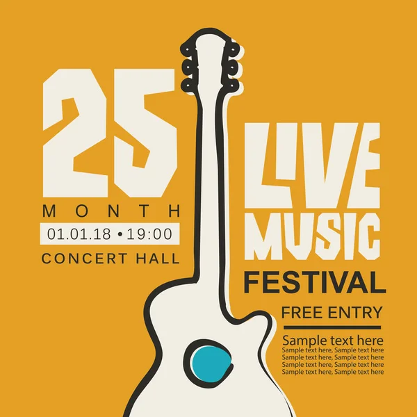 Banner voor Live muziekfestival met gitaar — Stockvector