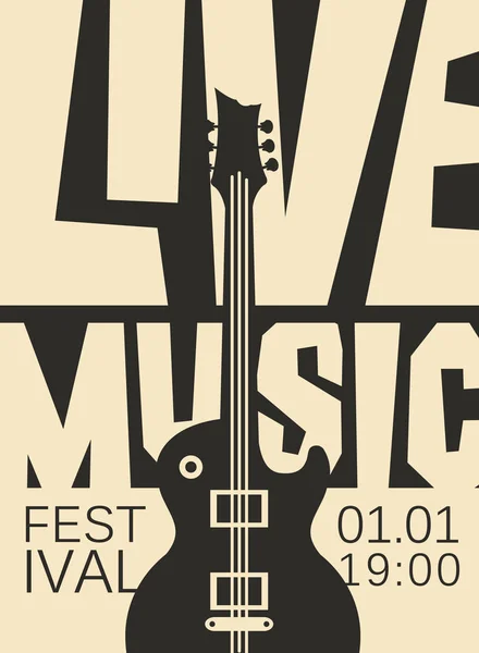 Cartaz vetorial para festival de música ao vivo com guitarra —  Vetores de Stock