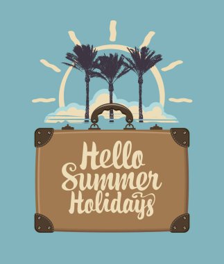 bavul avuç içi ve güneş ile yaz seyahat afiş