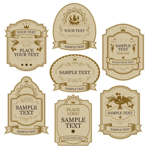 Set of vector labels in beige and gold colors — Stock Vector