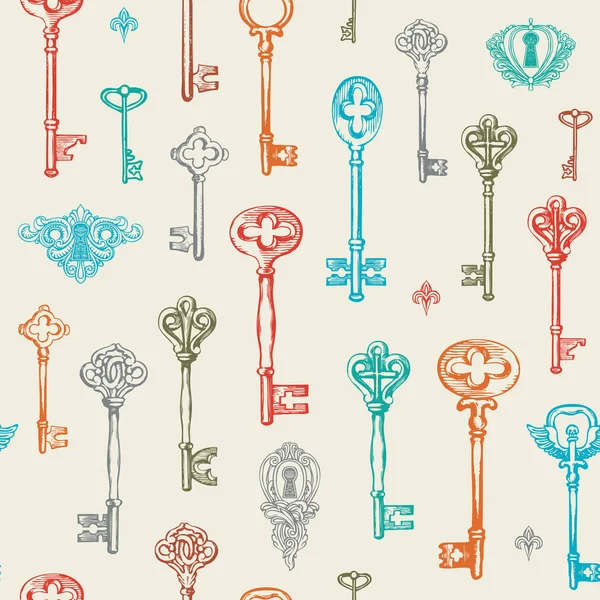 Seamless pattern with vintage keys and keyholes — Stock Vector
