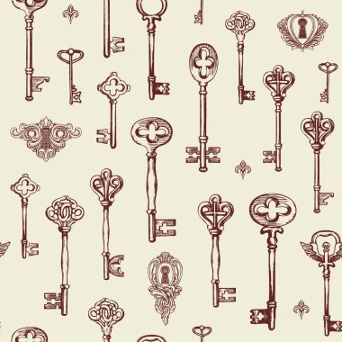 vintage tuşları ve anahtar delikleri ile sorunsuz desen