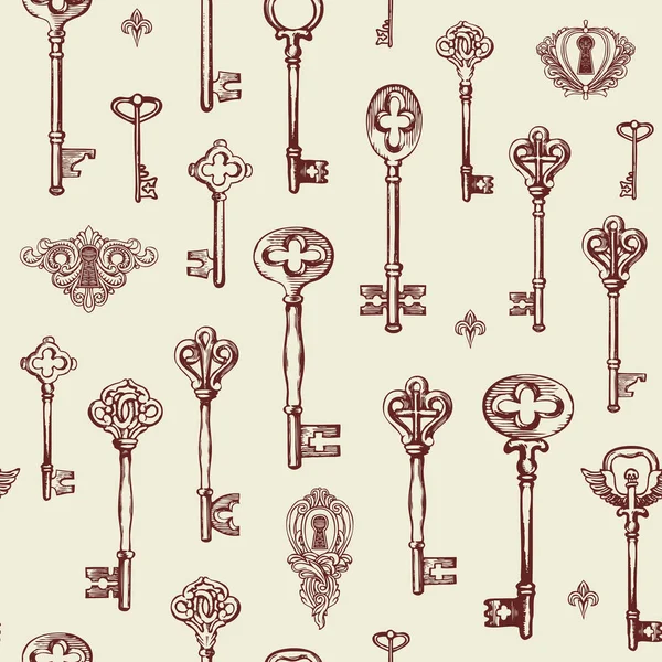 Seamless pattern with vintage keys and keyholes — Stock Vector