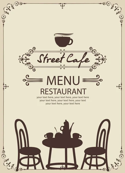 Template street cafe menu with table for two — Stock Vector