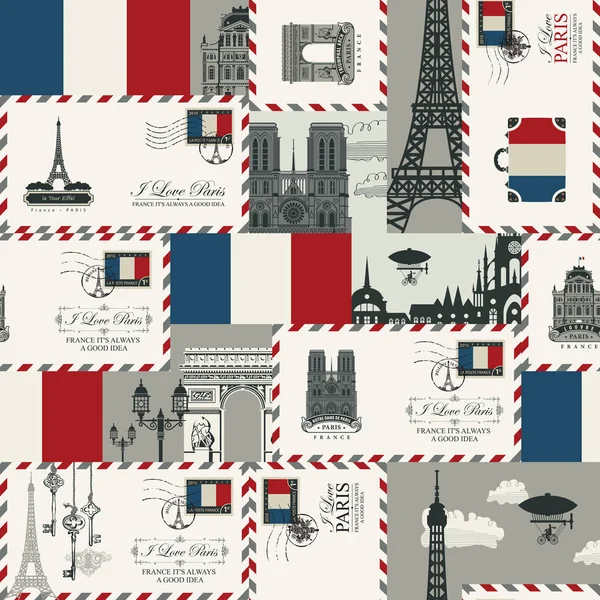 法国与巴黎主题的无缝背景 — 图库矢量图片