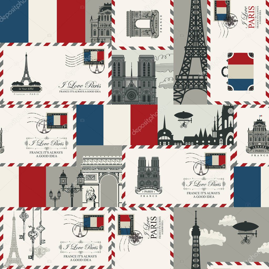 Seamless background on theme of France and Paris