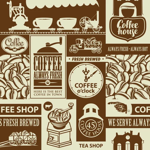 Nahtloses Muster zum Thema Kaffeehaus — Stockvektor