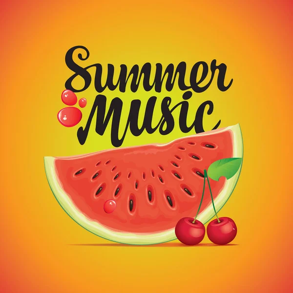 Summer music banner with watermelon and cherry — Stock Vector