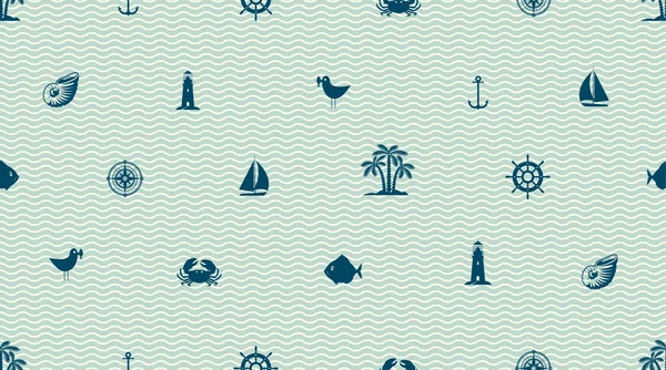 Fond sans couture vectoriel avec des objets marins mignons — Image vectorielle