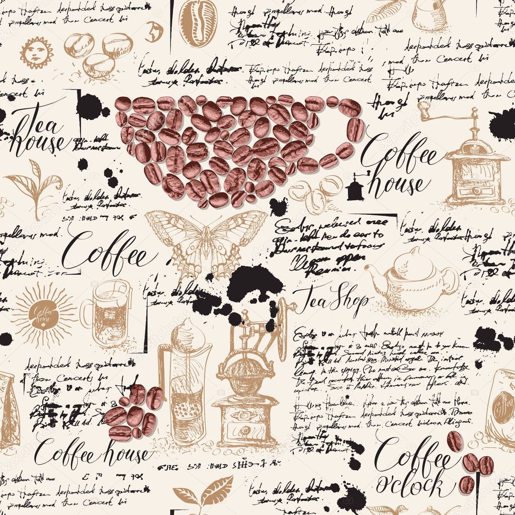 seamless pattern on the coffee and tea theme