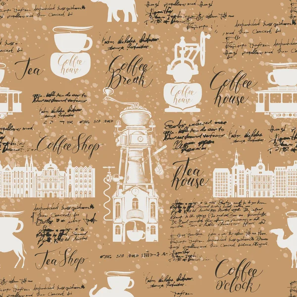 Fondo sin costura vectorial en el tema del té y el café — Archivo Imágenes Vectoriales