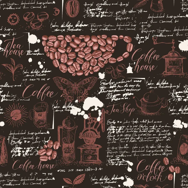 Sömlöst mönster på temat kaffe och te — Stock vektor