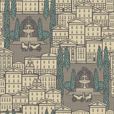 Eski el çizilmiş evler ile dikişsiz desen