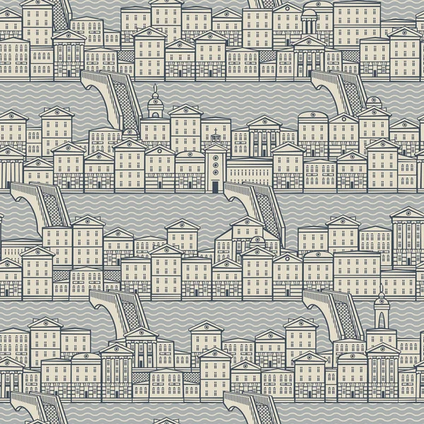 Seamless pattern with old hand drawn houses
