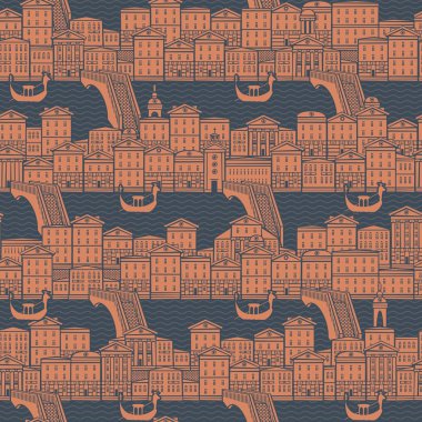 Eski el çizilmiş evler ile dikişsiz desen