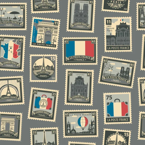 矢量无缝模式与法国邮票 — 图库矢量图片
