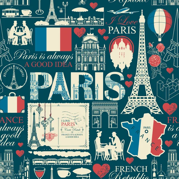 Contexte sans couture sur le thème de la France et de Paris — Image vectorielle