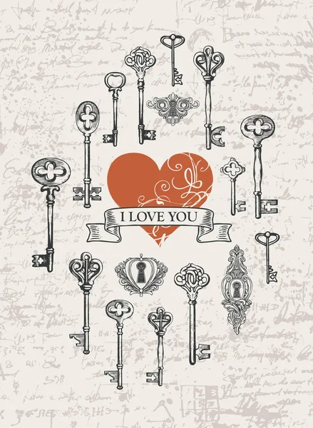 Διάνυσμα banner στο θέμα της αγάπης με παλιά κλειδιά — Διανυσματικό Αρχείο