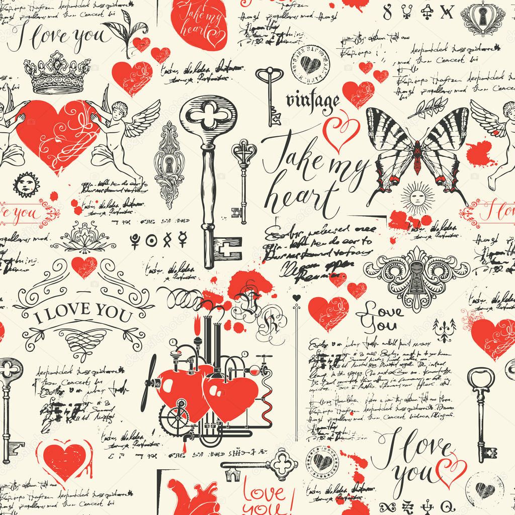 seamless pattern on theme of declarations of love