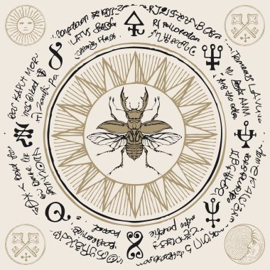 geyik böceği ve eski sihirli semboller ile afiş