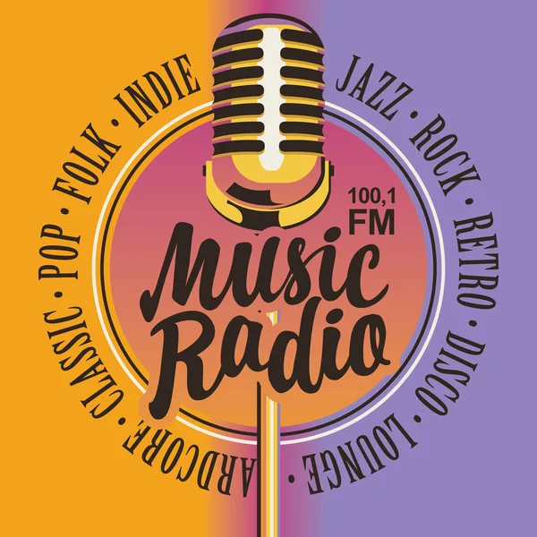 Bannière pour radio musicale avec microphone doré — Image vectorielle