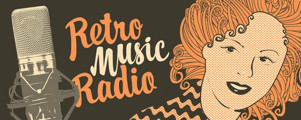 Bannière pour radio rétro avec microphone — Image vectorielle