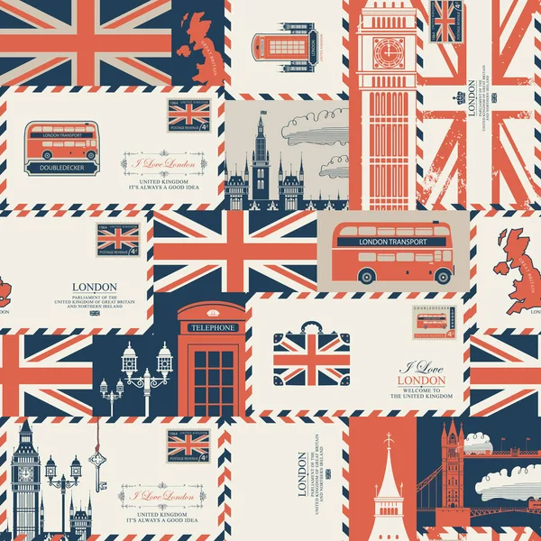 Naadloze achtergrond op het thema van het Verenigd Koninkrijk en Londen — Stockvector