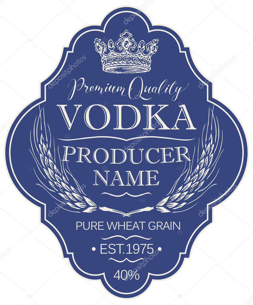 Label for vodka with ears of wheat and crown