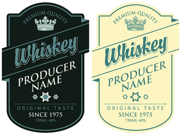 Yazıt ve taç ile viski için Etiketler — Stok Vektör