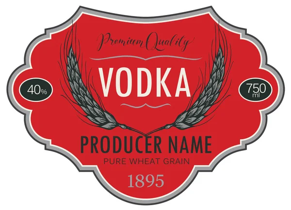 Rótulo para vodka com inscrição e espigas de trigo —  Vetores de Stock