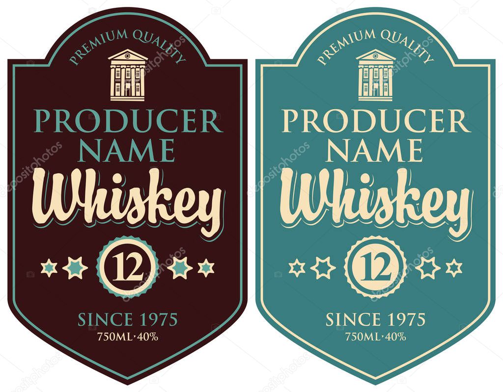 Set of vector labels for whiskey in retro style