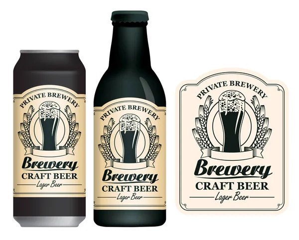 Étiquette de bière vectorielle sur la canette et la bouteille de bière — Image vectorielle