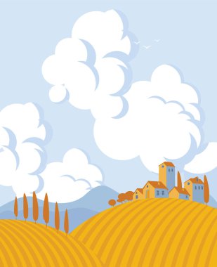 alan ve köy ile vektör sonbahar manzara