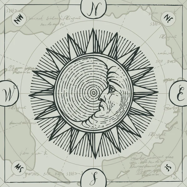 Векторное знамя со знаком луны и розы ветра — стоковый вектор