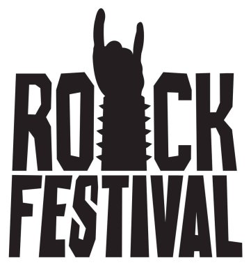 Kaya el işareti siluet ve kelimeler Rock Festivali