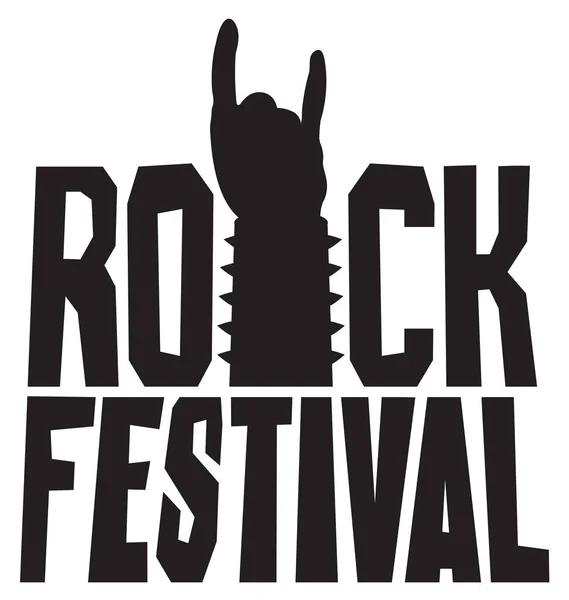 Rock hand sign silhouette and words Rock Festival — Stock Vector