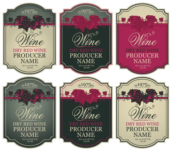Conjunto de etiquetas de vino con racimos de uvas — Vector de stock