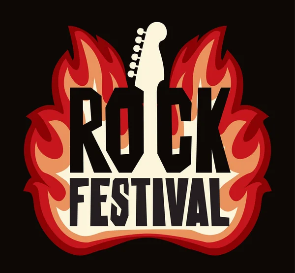 Nápis rockový festival s kytarou v ohni — Stockový vektor