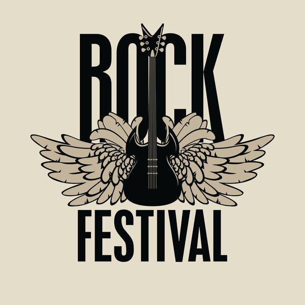 banner for Rock Festival with guitar and wings