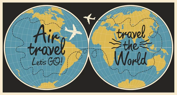 Banner zum Thema Flugreisen mit Weltkarte — Stockvektor